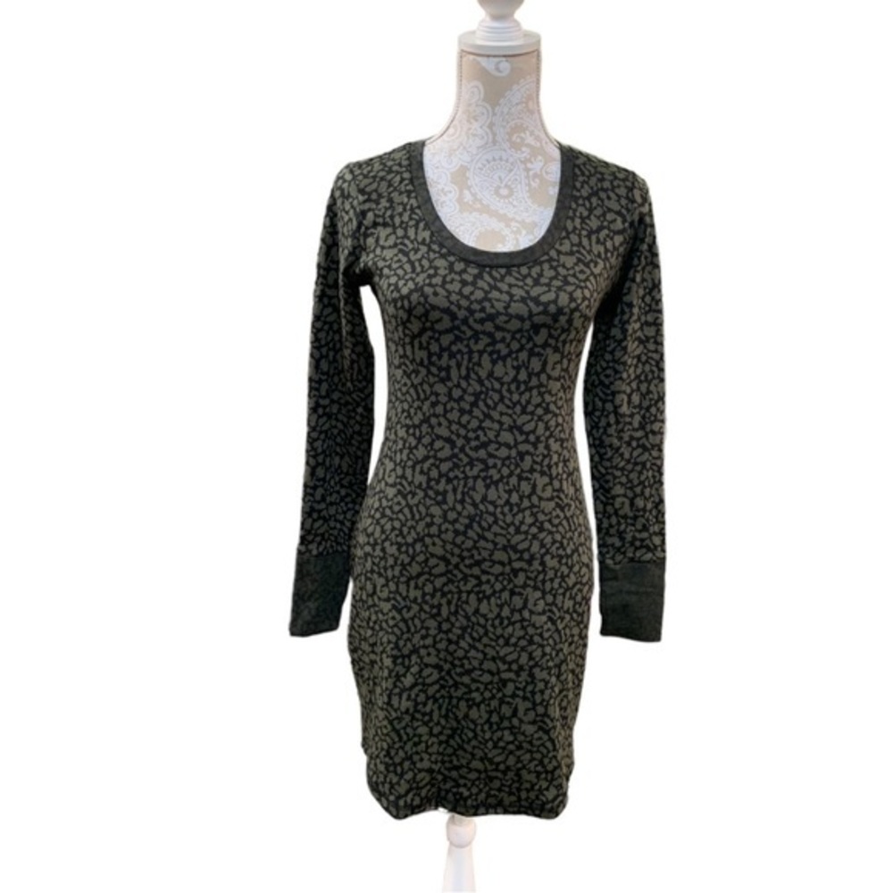 KAVU Deva Bodycon Knit Animal Print Dress Olive/Black XS